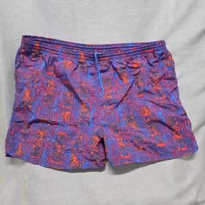 Vintage Pro Spirit Mens Swim Trunks Tiki Tribal Geometric Print Blue Red 37"